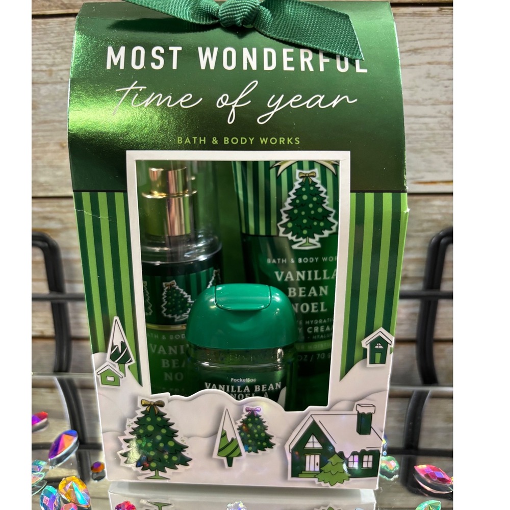 Bath Body Works Vanilla Bean Noel Holiday Gift Set Body Cream Mist PocketBac New
